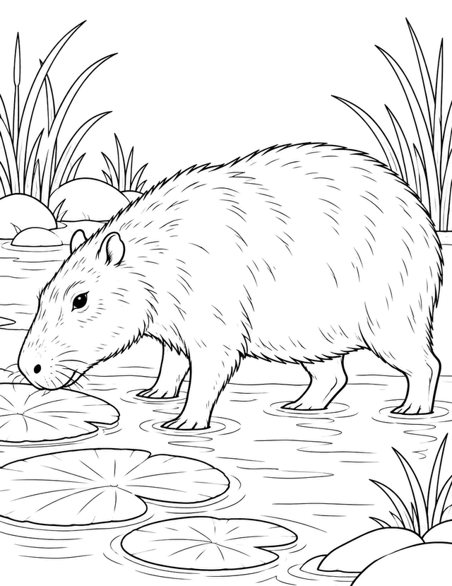 medium capybara coloring page