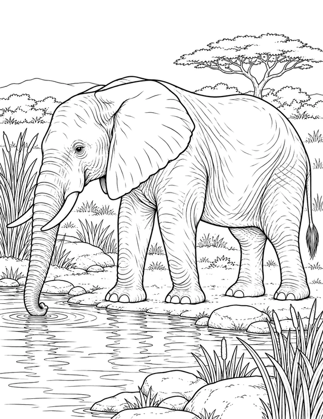 detailed elephant coloring page