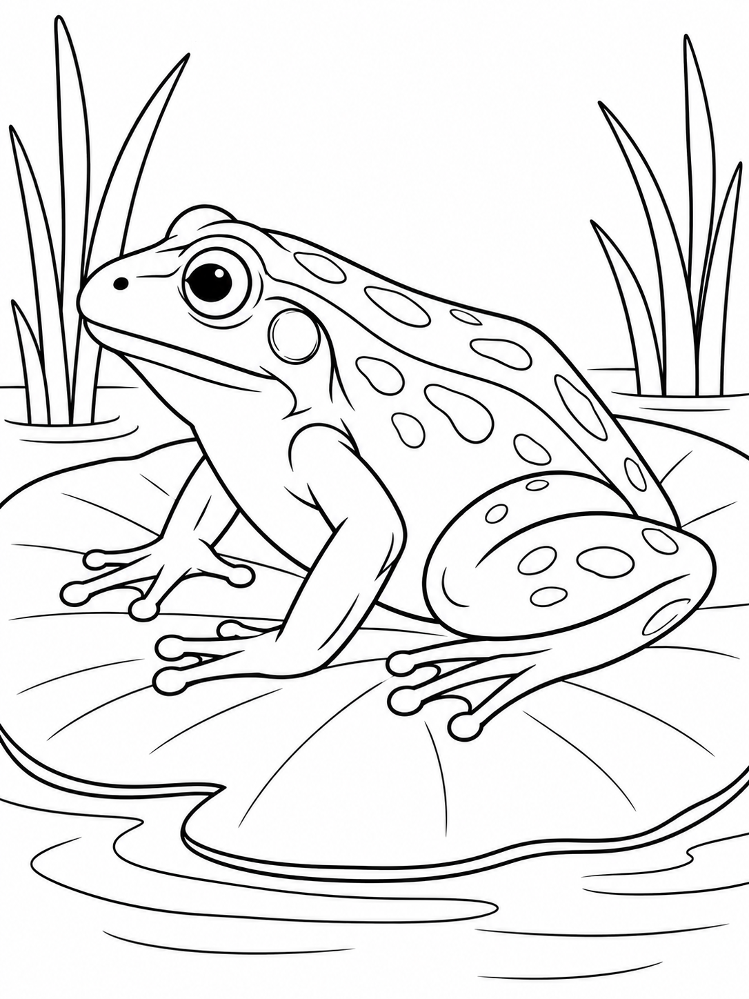 Frog simple coloring page - a broad lily pad above a single curved water line