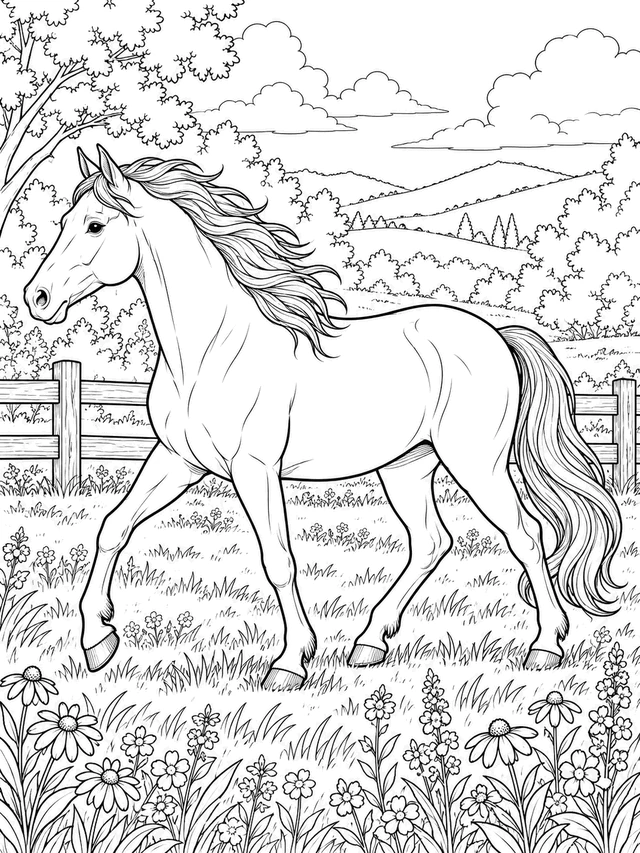 detailed horse coloring page