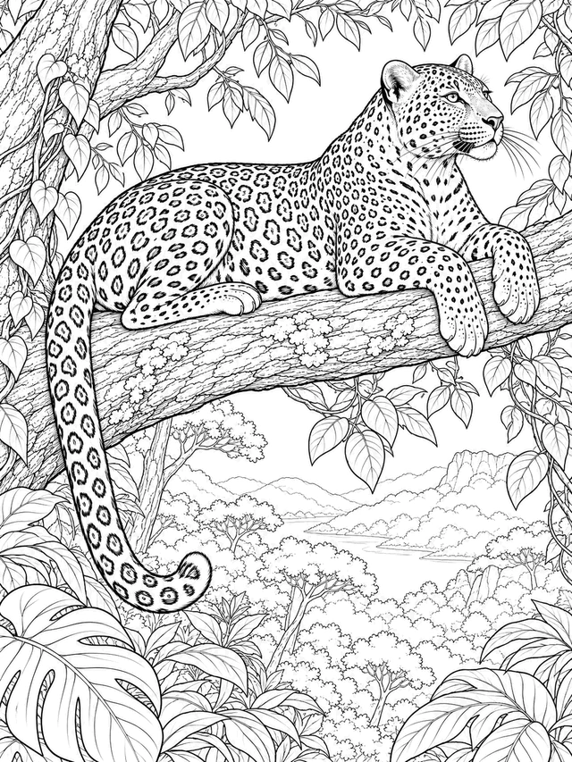 detailed leopard coloring page