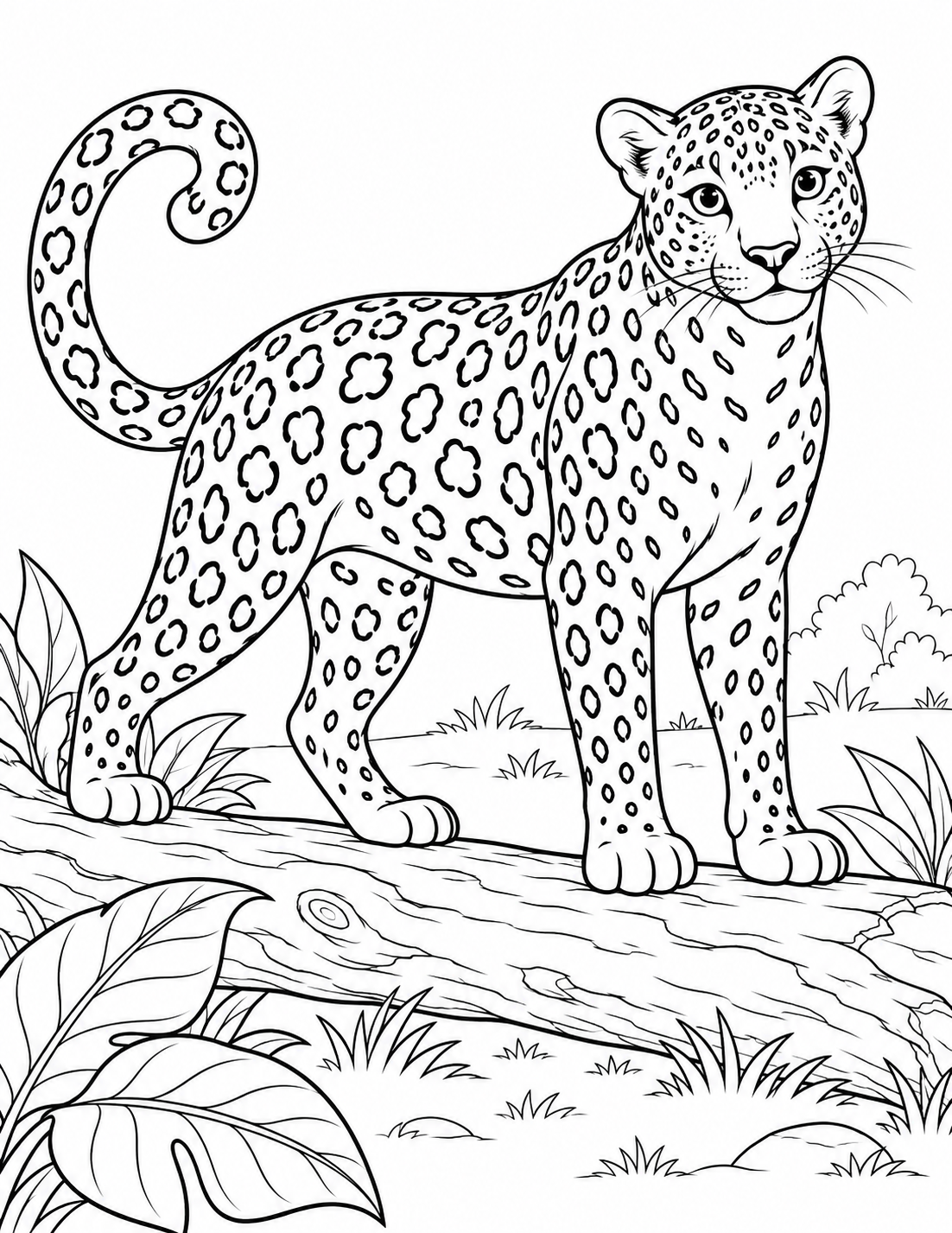 Leopard medium coloring page - On a fallen branch
