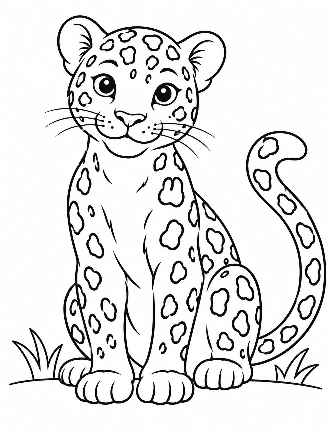 Leopard simple coloring page - A friendly seated cub