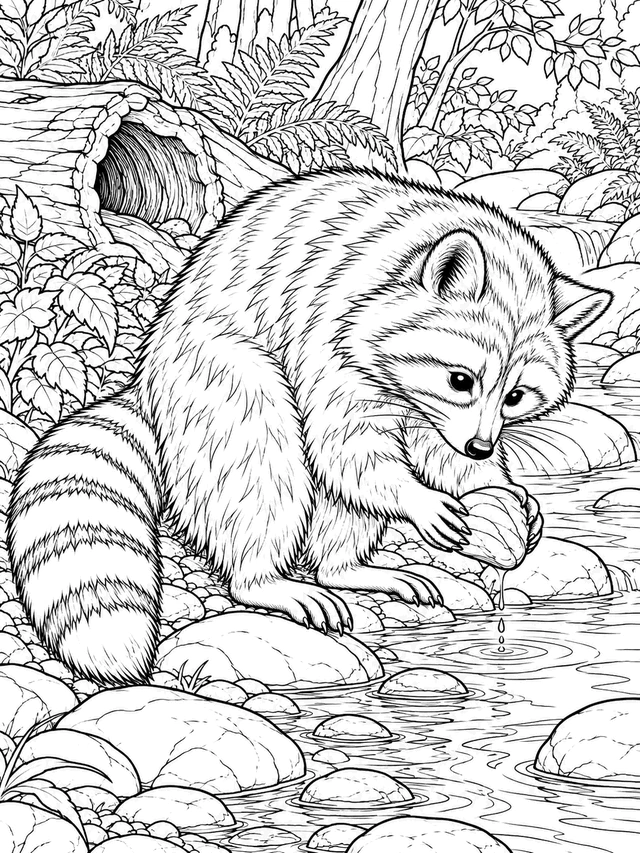 detailed raccoon coloring page