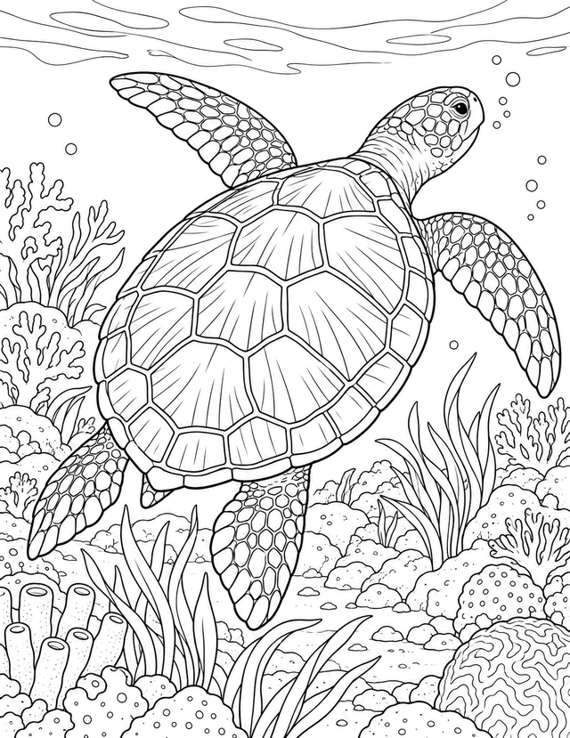 detailed sea turtle coloring page